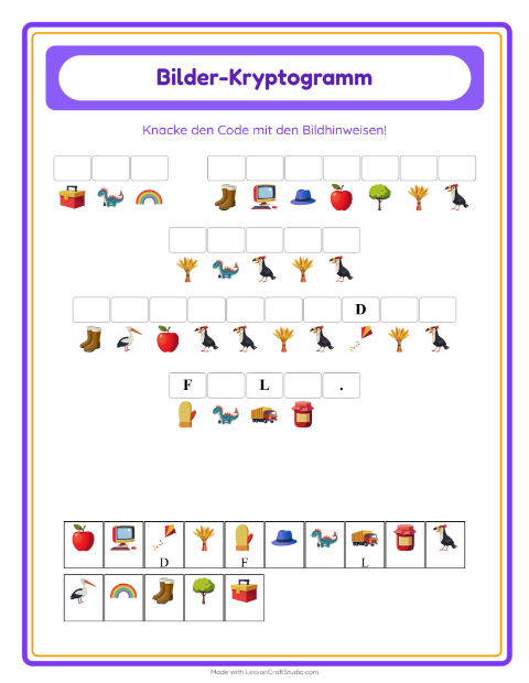 Vorschau: Kryptogramm-Arbeitsblatt für Kindergarten