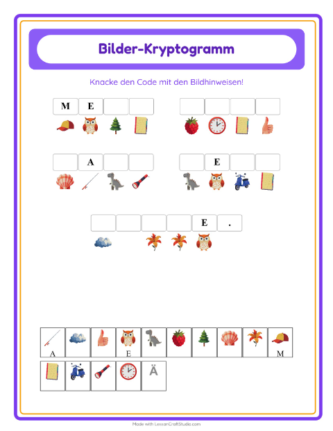 Vorschau: Kryptogramm-Arbeitsblatt für Kindergarten