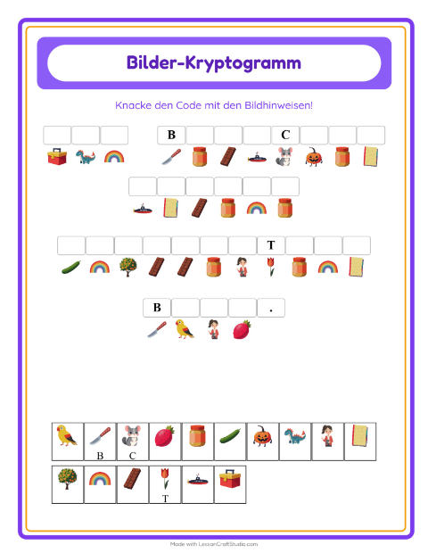 Vorschau: Kryptogramm-Arbeitsblatt für Kindergarten