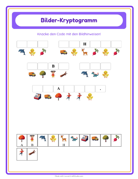 Vorschau: Kryptogramm-Arbeitsblatt für Kindergarten