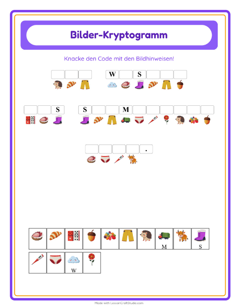 Vorschau: Kryptogramm-Arbeitsblatt für Kindergarten