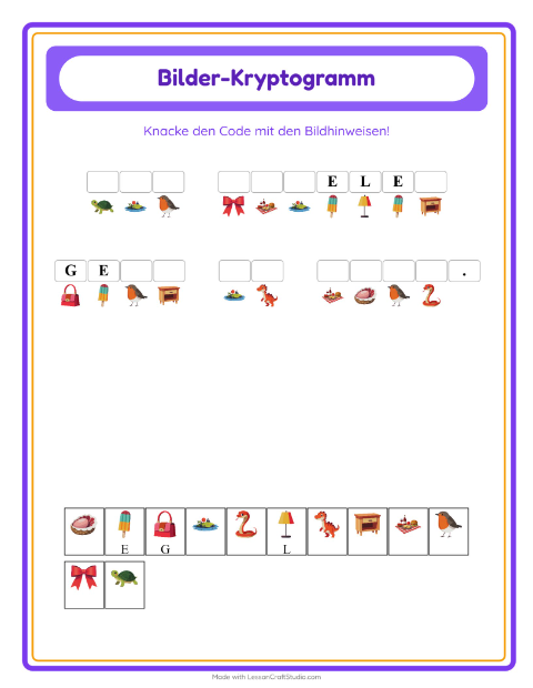 Vorschau: Kryptogramm-Arbeitsblatt für Kindergarten
