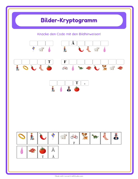Vorschau: Kryptogramm-Arbeitsblatt für Kindergarten