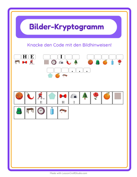 Vorschau: Kryptogramm-Arbeitsblatt für Kindergarten