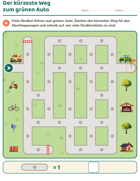 Vorschau: Stadt-Labyrinth: Finde den kürzesten Weg zum grünen Auto