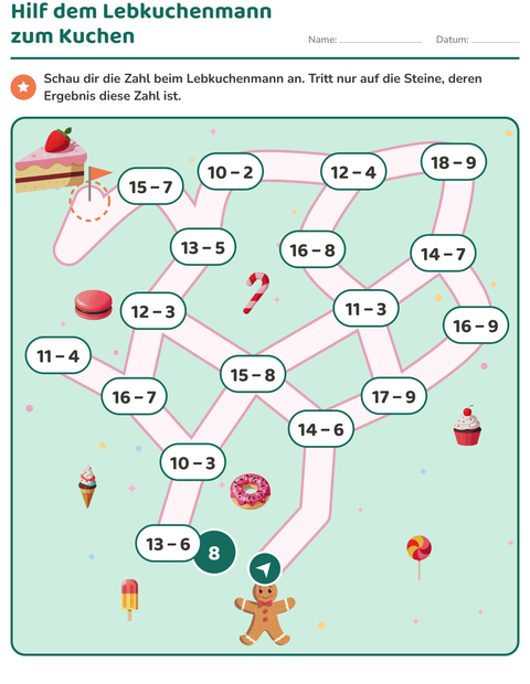 Vorschau: Rechenlabyrinth: Minusaufgaben bis 20 mit dem Lebkuchenmann