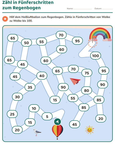 Vorschau: Mathe-Labyrinth: In Fünferschritten mit dem Ballon zum Regenbogen