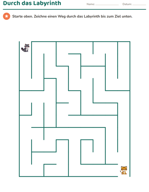 Vorschau: Labyrinthe-Arbeitsblatt mit Tiere für Kindergarten