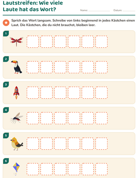 Vorschau: Laute hören und schreiben-Arbeitsblatt mit Dinge die fliegen für 1. Klasse
