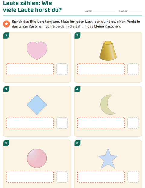 Vorschau: Laute hören und schreiben-Arbeitsblatt mit Formen für Kindergarten
