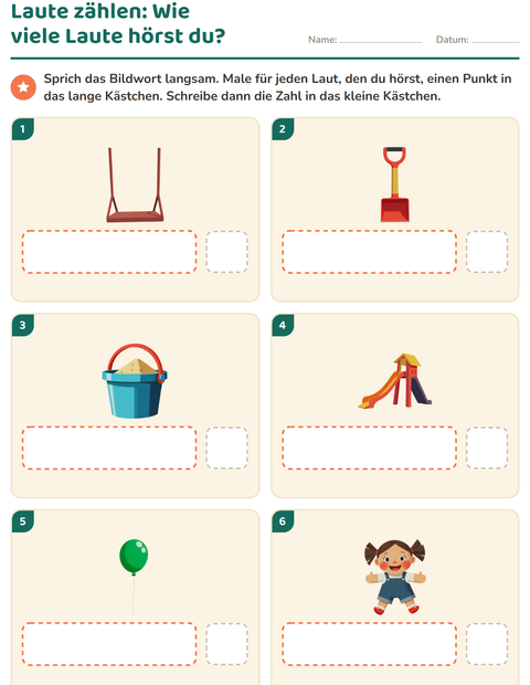 Vorschau: Laute hören und schreiben-Arbeitsblatt mit Spielzeug für Kindergarten
