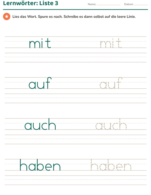 Lernwörter Liste 3 – mit, auf, auch, haben