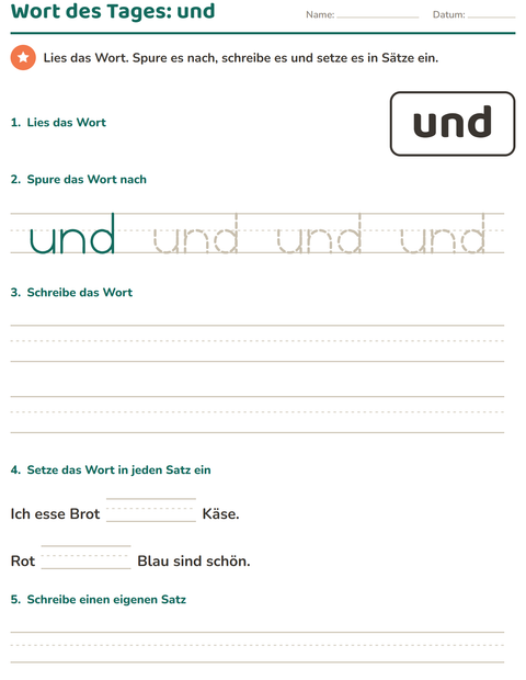 Vorschau: Lernwörter-Arbeitsblatt für Kindergarten