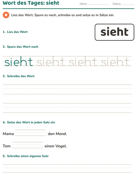 Vorschau: Lernwörter-Arbeitsblatt für Kindergarten