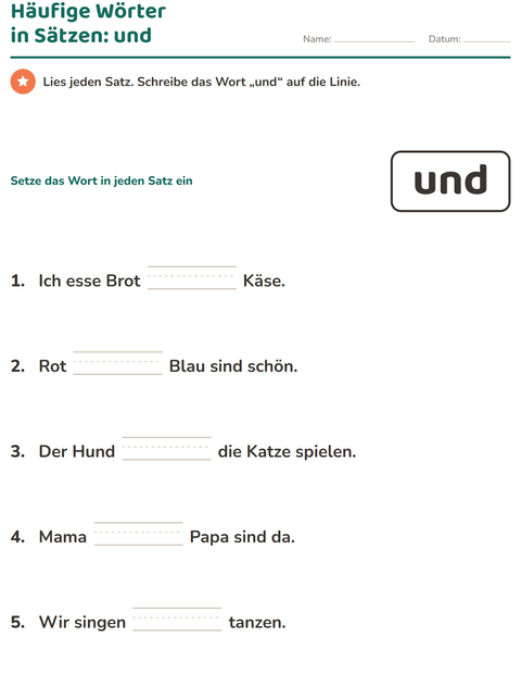 Vorschau: Lernwörter-Arbeitsblatt für Kindergarten