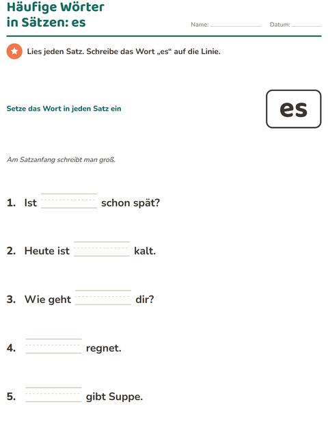 Vorschau: Lernwörter-Arbeitsblatt für Kindergarten