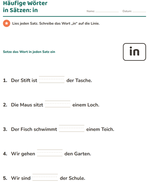 Vorschau: Lernwörter-Arbeitsblatt für Kindergarten