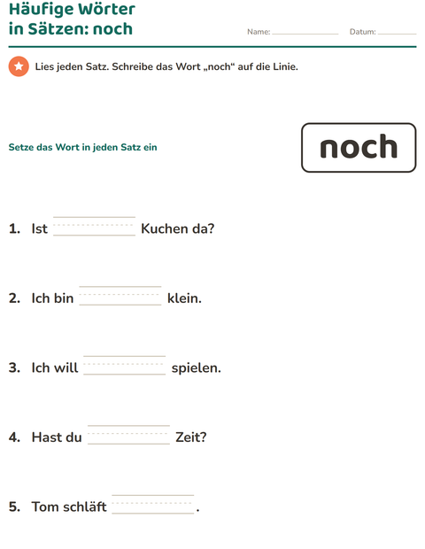 Vorschau: Lernwörter-Arbeitsblatt für Kindergarten