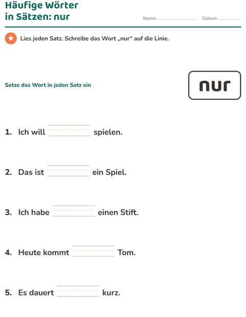 Vorschau: Lernwörter-Arbeitsblatt für Kindergarten