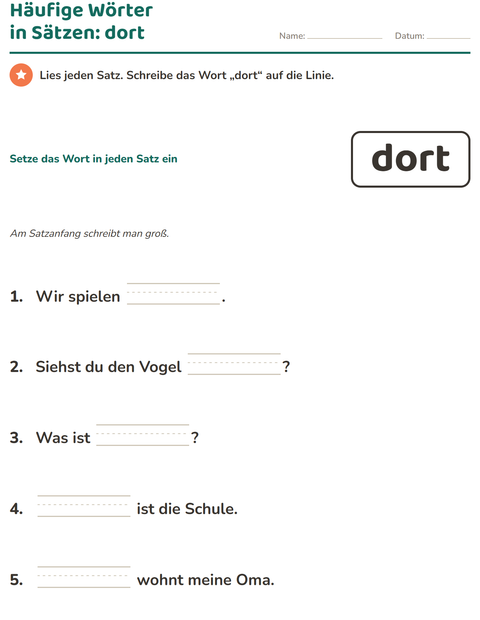 Vorschau: Lernwörter-Arbeitsblatt für Kindergarten