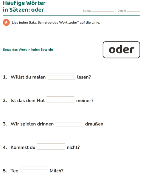 Vorschau: Lernwörter-Arbeitsblatt für Kindergarten