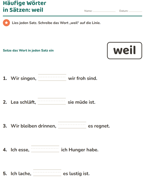 Vorschau: Lernwörter-Arbeitsblatt für Kindergarten