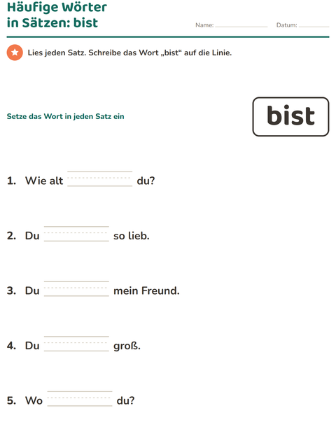 Vorschau: Lernwörter-Arbeitsblatt für Kindergarten