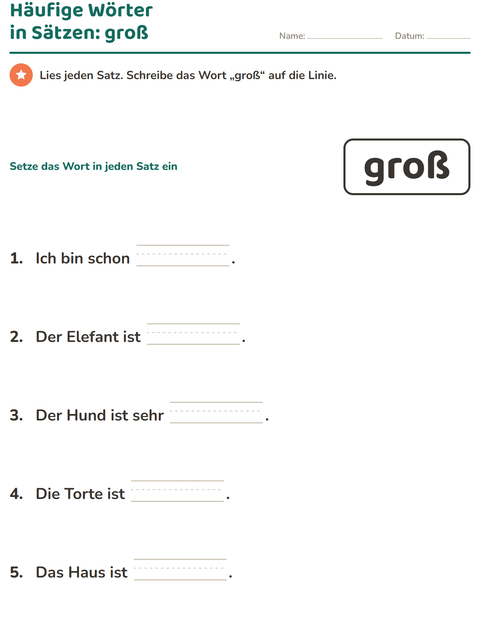 Vorschau: Lernwörter-Arbeitsblatt für Kindergarten