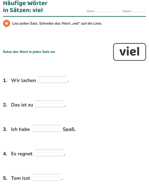 Vorschau: Lernwörter-Arbeitsblatt für Kindergarten
