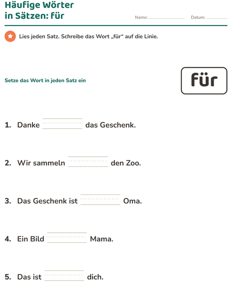 Vorschau: Lernwörter-Arbeitsblatt für Kindergarten