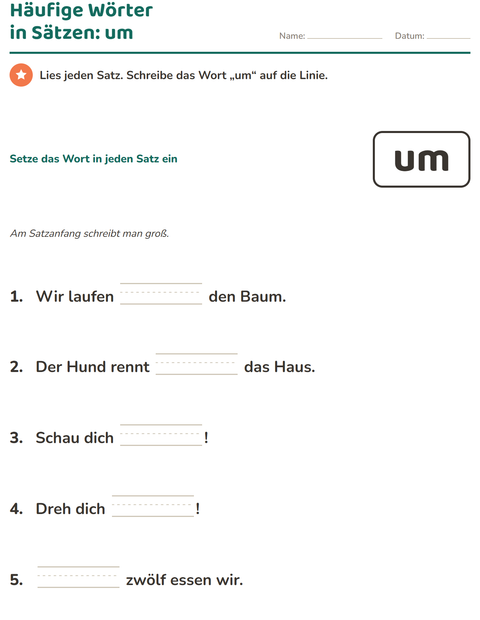 Vorschau: Lernwörter-Arbeitsblatt für Kindergarten