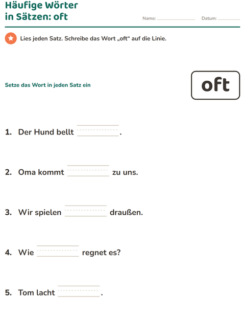 Vorschau: Lernwörter-Arbeitsblatt für Kindergarten