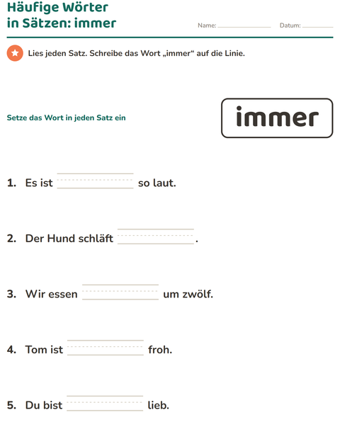 Vorschau: Lernwörter-Arbeitsblatt für Kindergarten