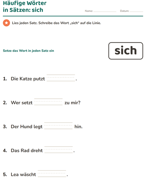 Vorschau: Lernwörter-Arbeitsblatt für Kindergarten
