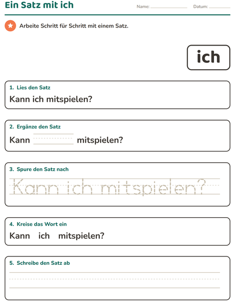 Vorschau: Lernwörter-Arbeitsblatt für Kindergarten