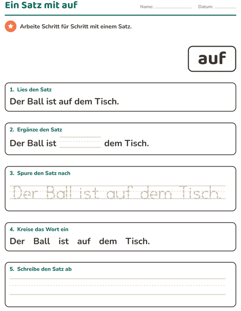 Vorschau: Lernwörter-Arbeitsblatt für Kindergarten