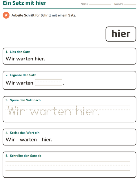 Vorschau: Lernwörter-Arbeitsblatt für Kindergarten