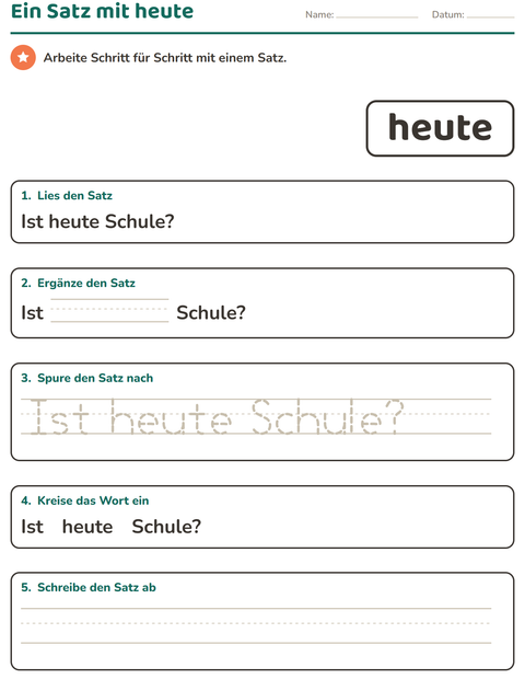 Vorschau: Lernwörter-Arbeitsblatt für Kindergarten