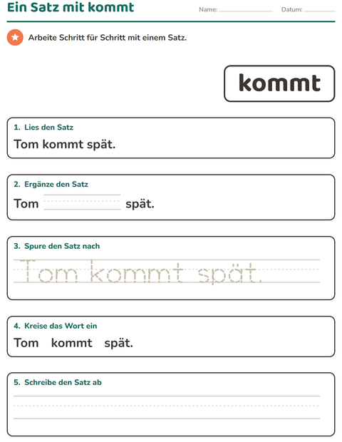 Vorschau: Lernwörter-Arbeitsblatt für Kindergarten