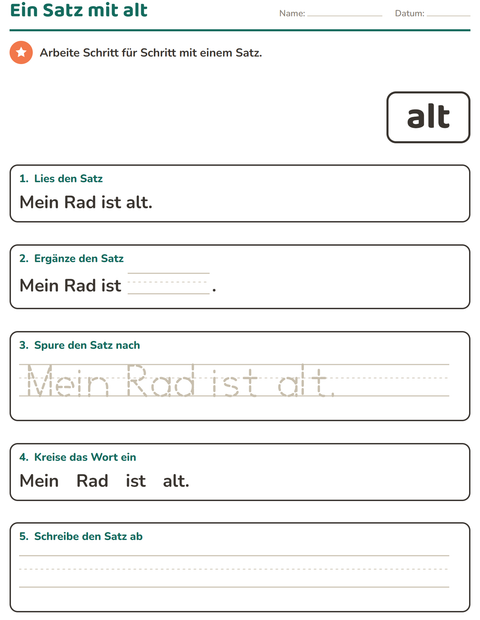 Vorschau: Lernwörter-Arbeitsblatt für Kindergarten