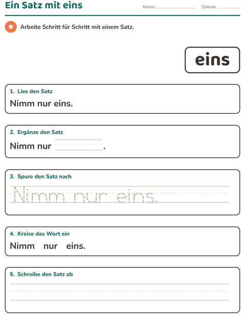Vorschau: Lernwörter-Arbeitsblatt für Kindergarten