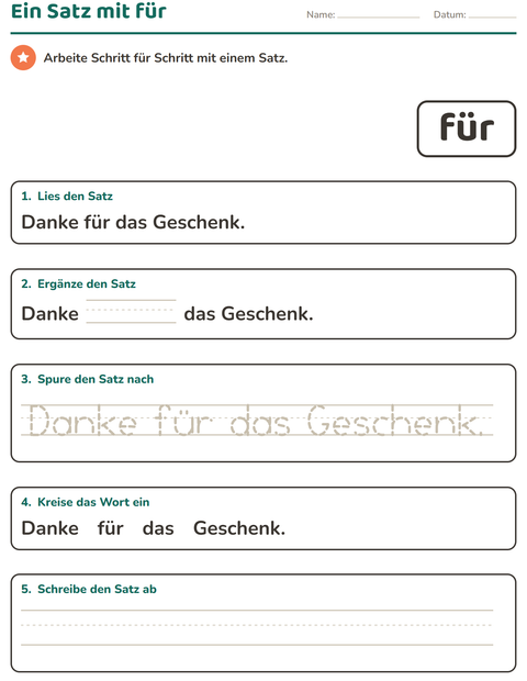 Vorschau: Lernwörter-Arbeitsblatt für Kindergarten