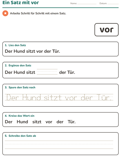 Vorschau: Lernwörter-Arbeitsblatt für Kindergarten