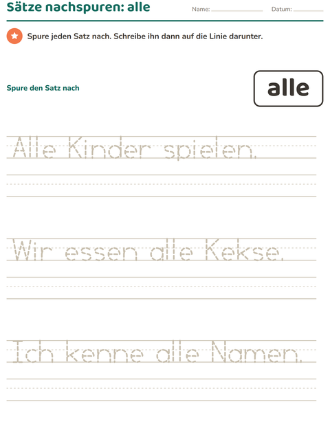 Vorschau: Lernwörter-Arbeitsblatt für Kindergarten