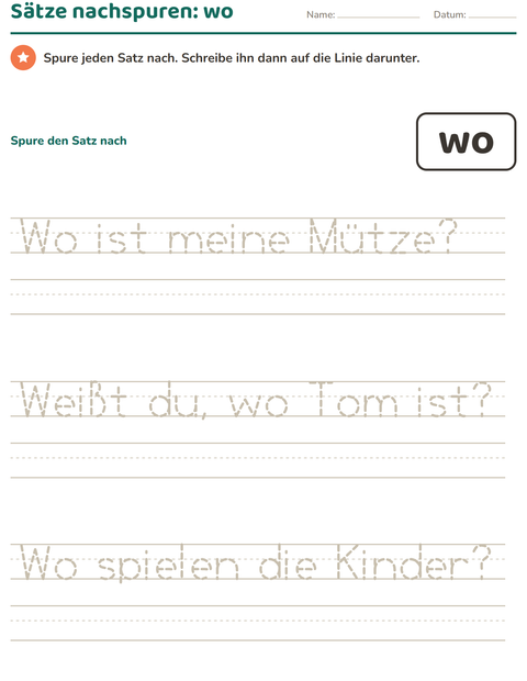 Vorschau: Lernwörter-Arbeitsblatt für Kindergarten