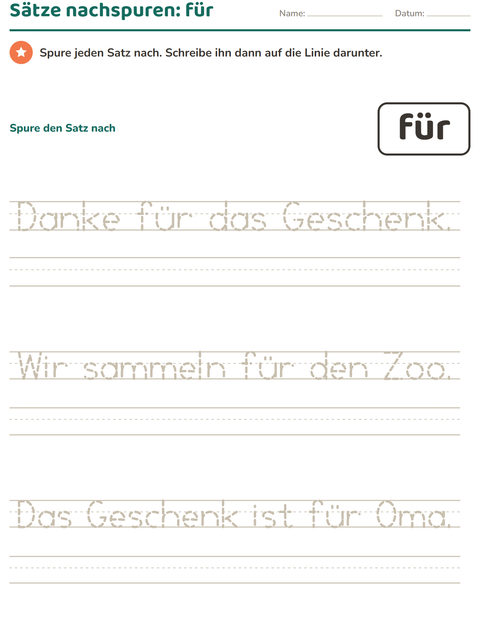Vorschau: Lernwörter-Arbeitsblatt für Kindergarten