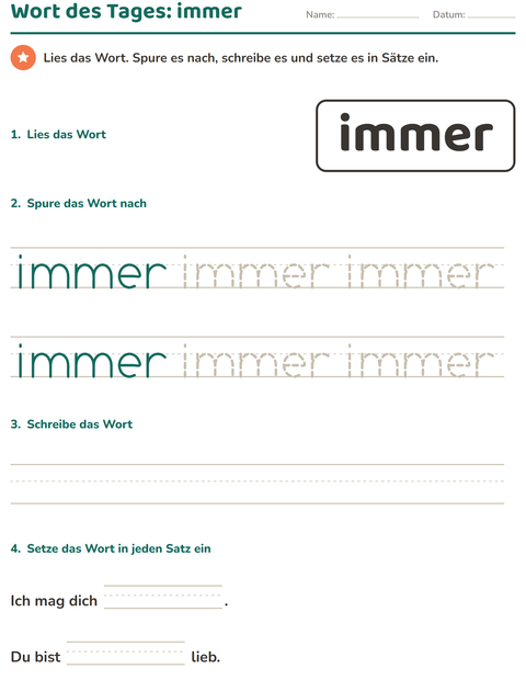 Vorschau: Lernwörter-Arbeitsblatt für Kindergarten
