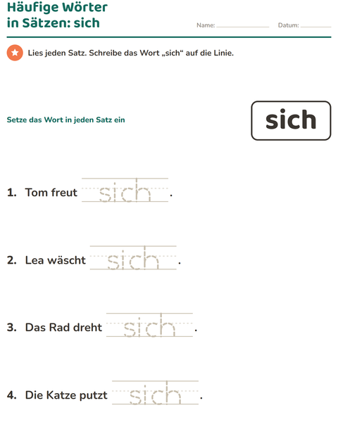 Vorschau: Lernwörter-Arbeitsblatt für Kindergarten