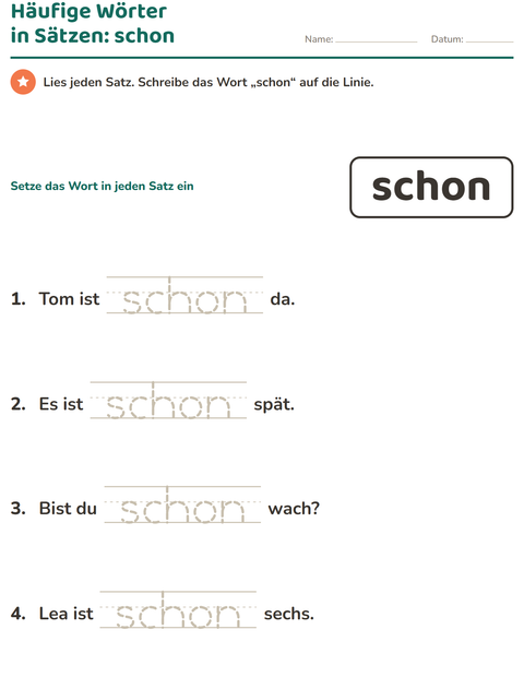 Vorschau: Lernwörter-Arbeitsblatt für Kindergarten