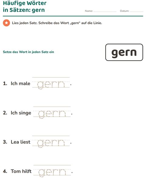 Vorschau: Lernwörter-Arbeitsblatt für Kindergarten
